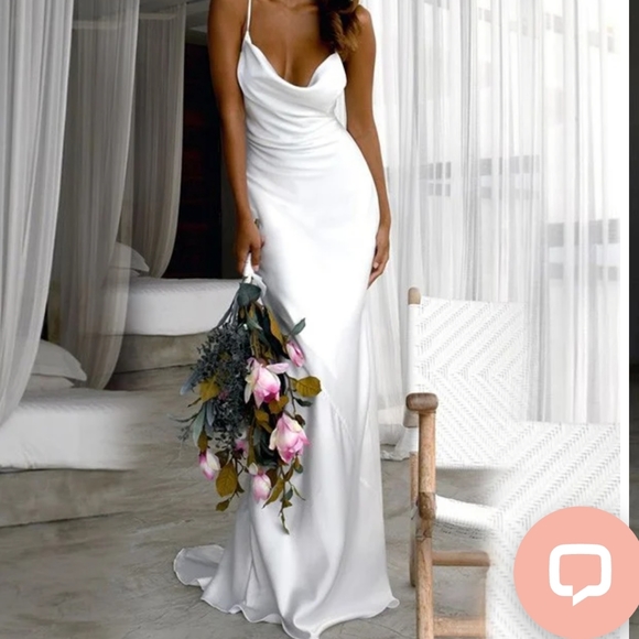 Hebeos Dresses & Skirts - Silk Satin Backless Spaghetti Straps Wedding Dress